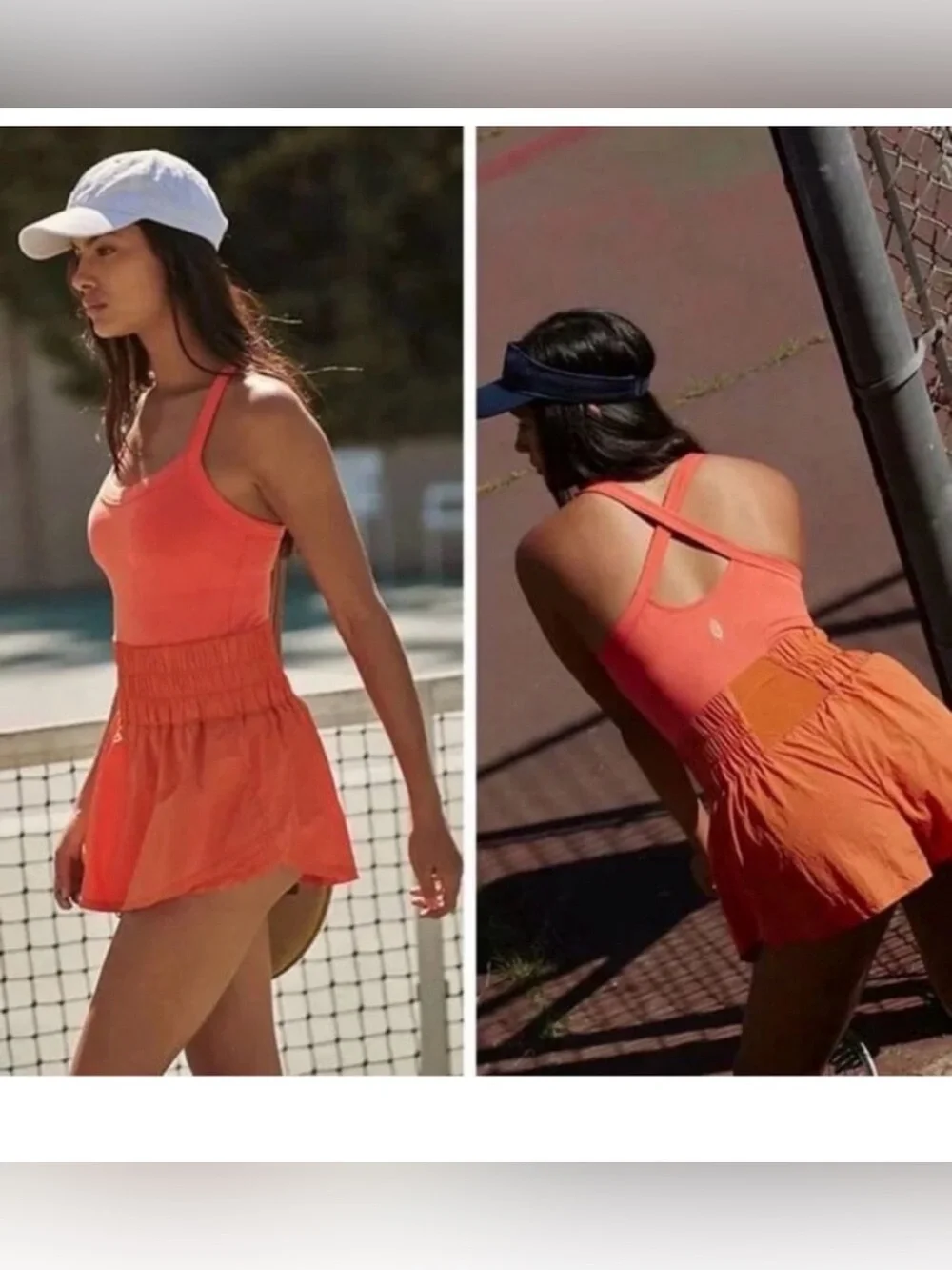 FP Movement by Free People Coral Tank with Orange Smocked Mini Skirt